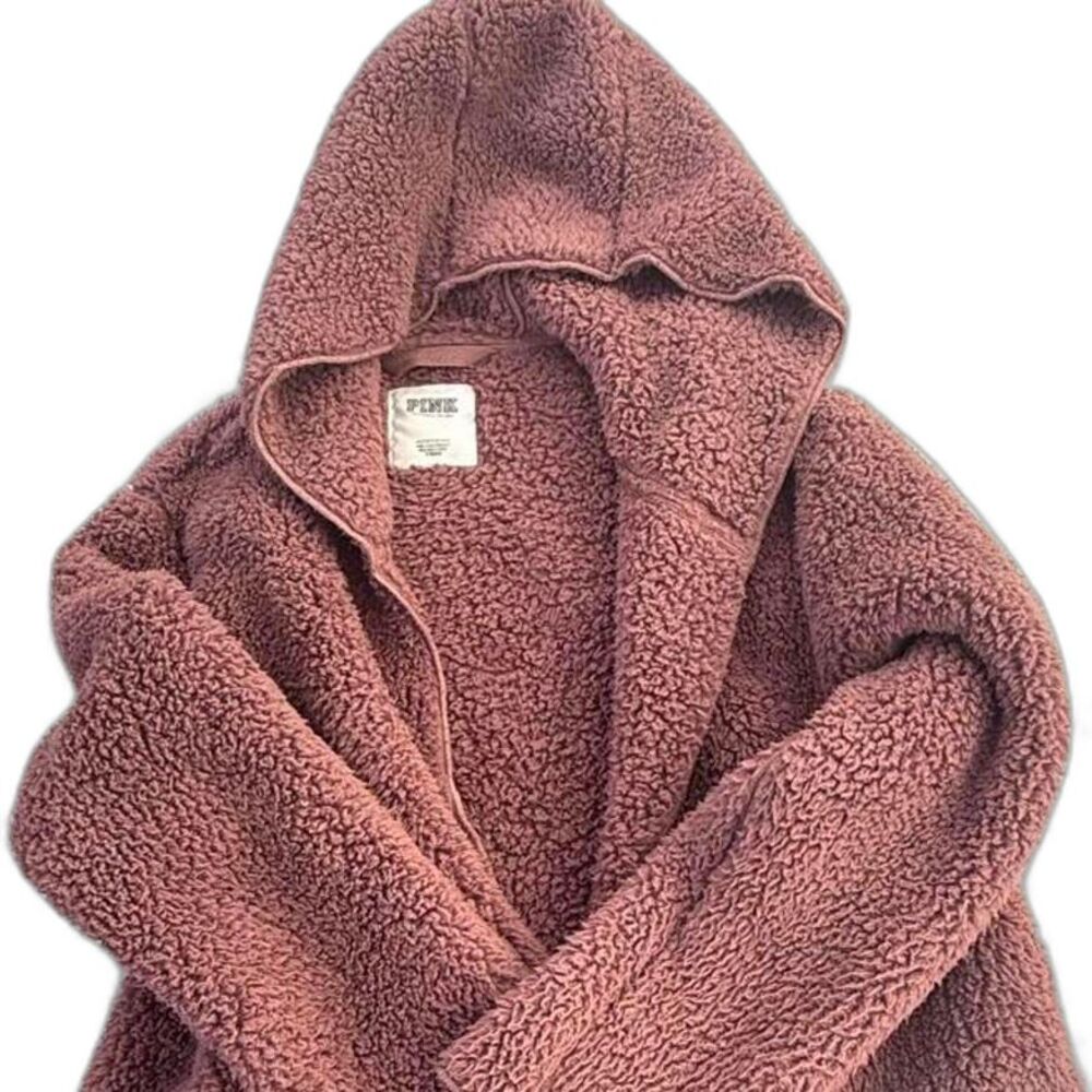 Victoria's Secret PINK pink & burgundy sherpa hoodie sz XS/ S